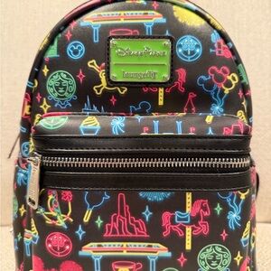 Loungefly Disney Parks Neon Attraction Icons Mini Backpack NEW